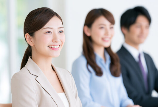 笑顔で並ぶ若いビジネスチームのポートレート