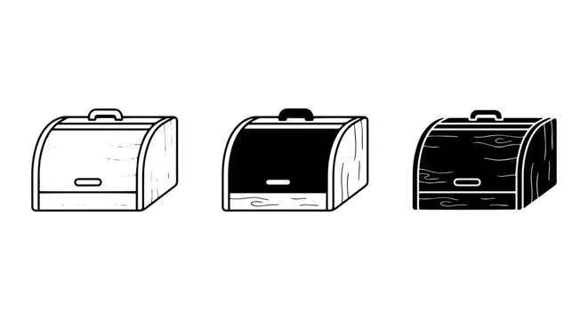 Retro Bread Box Vector Set, Vintage Kitchen Storage Containers, Classic Food Keepers, Black and White Designs