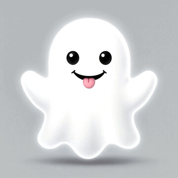 Cute cartoon ghost character with happy face and playful expression smiling broadly
