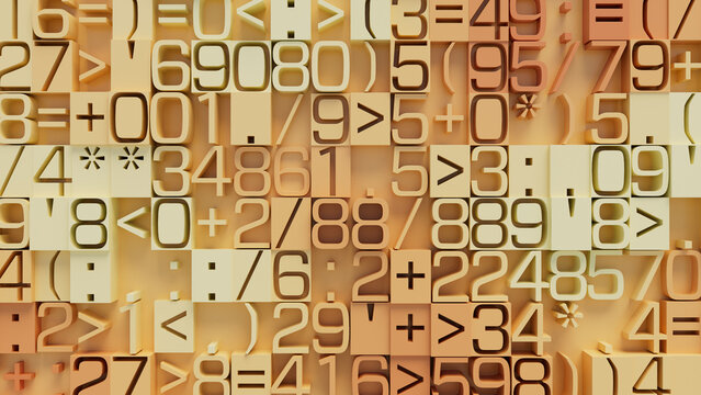 Vibrant Abstract Mosaic of Geometric Numbers in Diverse Sizes and Colors on Yellow Background for Creative Design, Digital Art, and Modern Aesthetic Projects