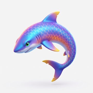 Colorful Fantasy Shark Illustration with Iridescent Ocean Gradient