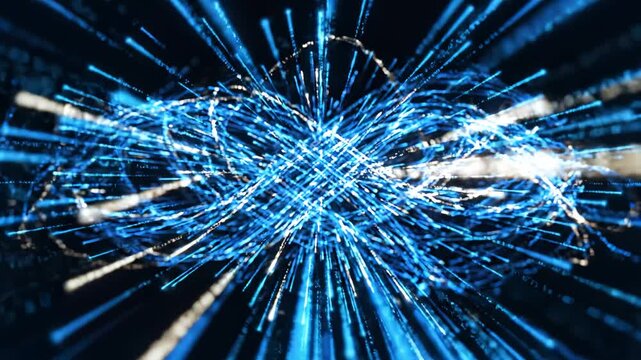 Blue Digital Data Stream Bursting Through Dark Space &ndash; Abstract Technology Motion Background