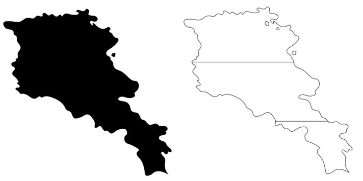 armenia map. two different style map. silhouette and outline style.cut for circuit vinyl cut. laser cut. commercial use