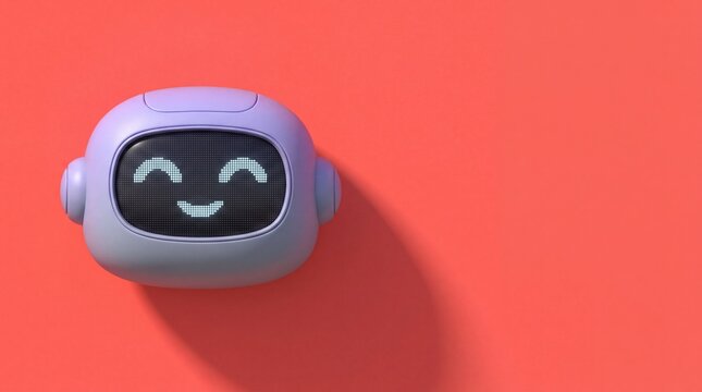Lilac smart robot with screen face concept technology animated friendly