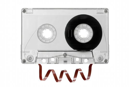 Transparent Audio Cassette Tape with Unspooled Magnetic Ribbon