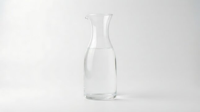 Clear glass water carafe isolated on white background.