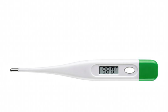 Digital Medical Thermometer Displaying Normal Body Temperature of 98 Degrees Fahrenheit