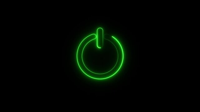 Glowing neon red and blue color power button icon animation technology shutdown screen turn on off button stop startup computer and mobile phone background