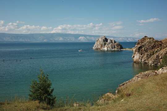A white yacht on Lake Baikal