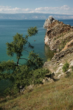 View of the emerald waters of Lake Baikal