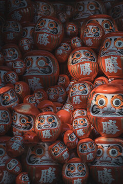 Close-Up of Traditional Red Daruma Dolls