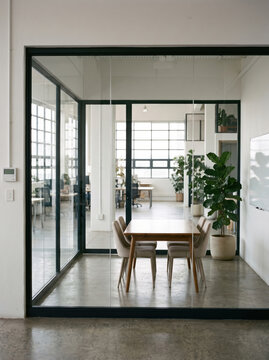 Empty glass meeting room in a modern office