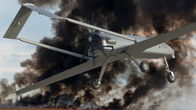A Long-Range Strike Drone in Action.3D rendering.	