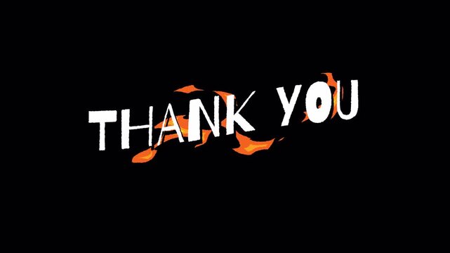 Animated Thank You Text With Burning Fire Effect On Black Background.
