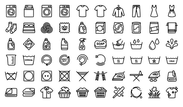Laundry Washing and Fabric Care 64x64 Pixel Perfect Outline Icons