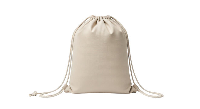 Beige cotton drawstring backpack bag isolated on transparent background