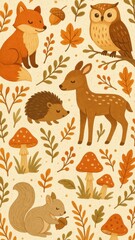 Fototapeta premium Woodland creatures autumn mobile wallpaper