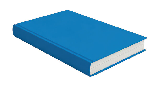 A single blue hardback book lying flat isolated on transparent background