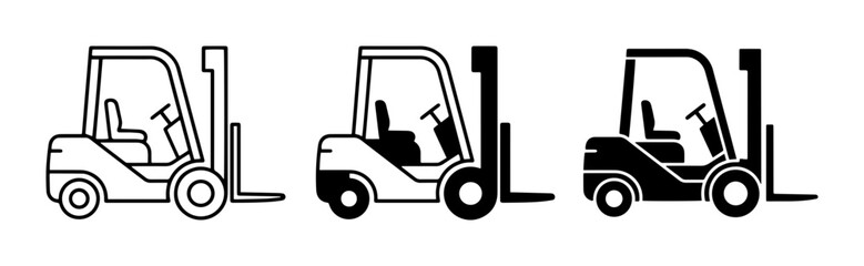 Fototapeta premium Forklift Icons Set, Industrial Vehicle Graphics, Warehouse Equipment Vector Illustrations