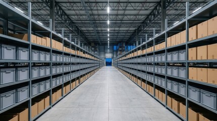 Obraz premium Automated Distribution Hub Aisle at Dawn