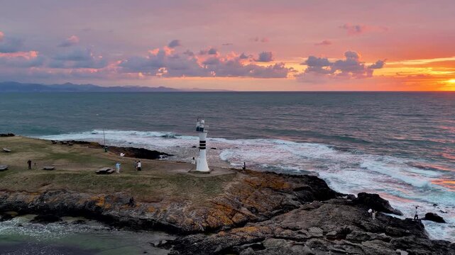 Aerial drone panorama landscape of Yason Burnu (aka Cape Yason) and its lighthouse. Located at Persembe, Ordu, Black Sea region of Turkey
