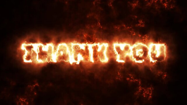 Animated Thank You Text Written in Glowing Orange Flames.