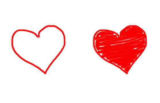 Hand-drawn red heart icons set