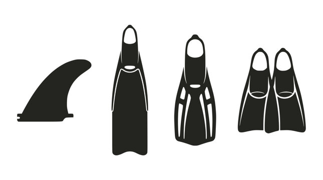 Collection of four swimming and diving fin gear icons.