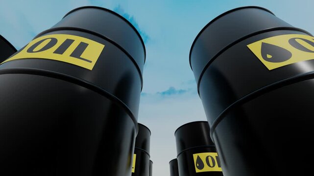 Global Energy Crisis Concept - Labeled Crude Oil Containers Horizontal