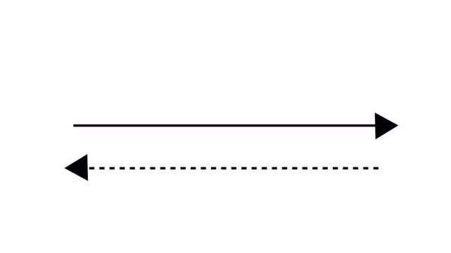 Black straight arrows animation. Reveal and hide animation of  straight, dashed, and dotted arrows. Isolated on a white background. Glowing arrow animation with alpha channel in 4k.