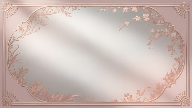 Elegant rose gold ornate frame features delicate floral engravings and smooth metallic gradients perfect for sophisticated wedding invitations and romantic cards