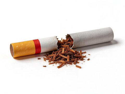 Broken cigarette with tobacco spill