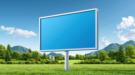 Obraz premium Digital billboard blue screen outdoor landscape grass sky mountain tree meadow rural