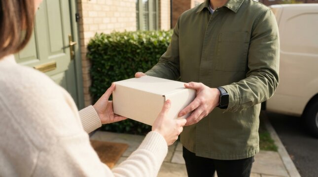 Courier Delivering Package on Bright Doorstep