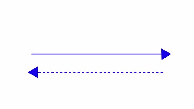 Black straight arrows animation. Reveal and hide animation of  straight, dashed, and dotted arrows. Isolated on a white background. Glowing arrow animation with alpha channel in 4k.