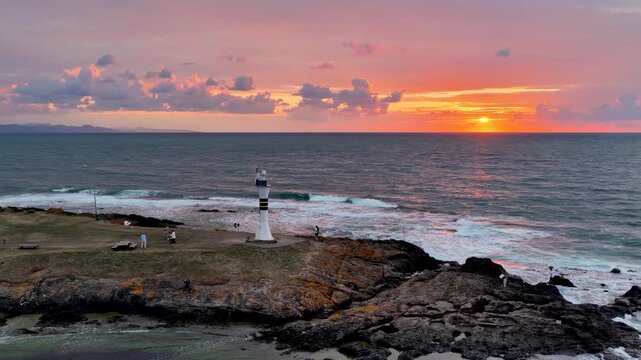 Aerial drone panorama landscape of Yason Burnu (aka Cape Yason) and its lighthouse. Located at Persembe, Ordu, Black Sea region of Turkey