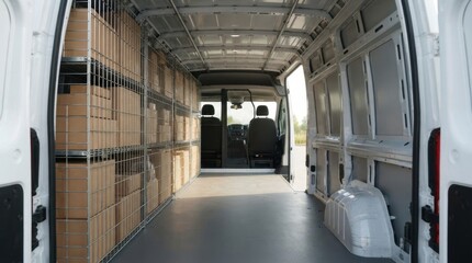 Fototapeta premium Interior of a Cargo Van with Wire-Caged Shelving