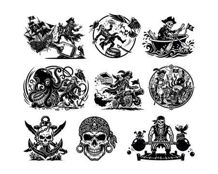 pirate silhouette, pirate captain, pirate skull, skeleton pirate, pirate ship, cursed pirate, ghost pirate, pirate lantern, pirate fish, pirate parrot, pirate stealing, pirate hat, pirate beard
