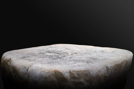Natural Light Marble Stone Podium Isolated on Dark Background for Product Mockup.