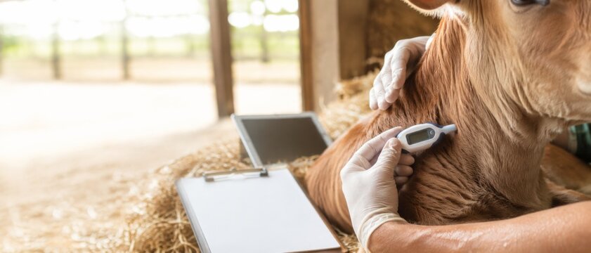 Livestock heat preparation scene with cattle and veterinary checkup in farm setting