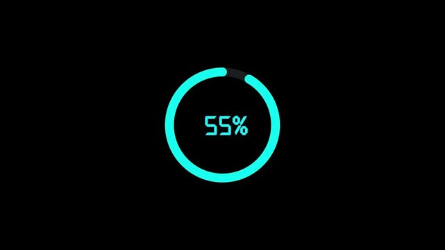  60 second loading futuristic circle  countdown timer animation from 0 seconds to 60 seconds on a transparent background. Modern flat design with animation. High quality 4K video.