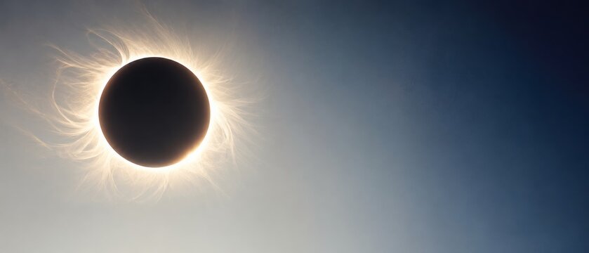 Solar eclipse with dramatic corona in clear sky, perfect for background