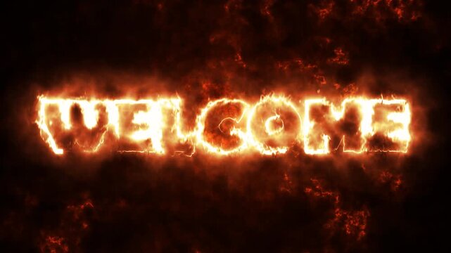 Fiery Welcome Text Animation Burning With Bright Orange Flames.