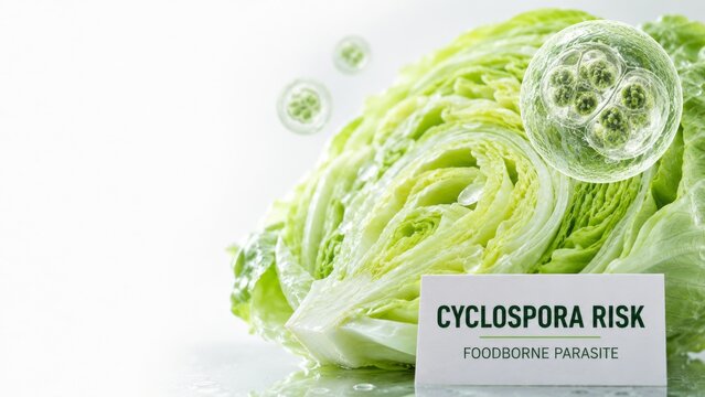 Cyclosporiasis outbreak risk with lettuce and foodborne parasite imagery
