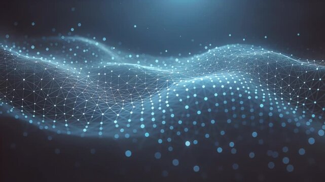 Softly glowing blue network nodes connected by delicate lines in motion, representing digital communication and advanced technology.