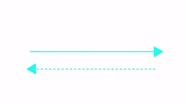 Black straight arrows animation. Reveal and hide animation of  straight, dashed, and dotted arrows. Isolated on a white background. Glowing arrow animation with alpha channel in 4k.