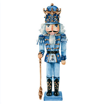 Traditional wooden nutcracker soldier figure isolated on white background.