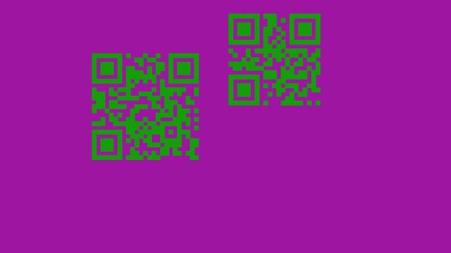 Green QR codes on purple background, digital barcode scan graphic, modern matrix barcode design for mobile payment and smart technology isolated on White Background