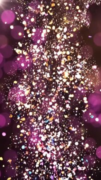 Colorful Glitter Confetti Falling Abstract Background - An abstract background featuring a cascade of colorful glitter confetti falling against a dark, bokeh-filled backdrop.