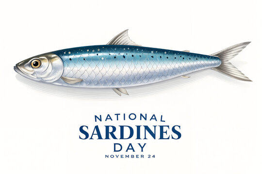 National sardines day november 24 blue fish illustration with sardines, culinary